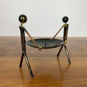 Mixed Metal Candle Holder 2 People Couple Black Gold Colored Vtg OOAK Whimsical